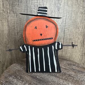 Rustic Halloween Jack O Lantern Home Decor Sitter Wood Pumpkin Fall NEW